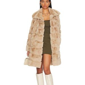 REVOLVE Faux Fur Long Coat in Camel